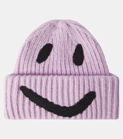 Molo Kids' Kim Printed Ribbed-knit Beanie In Purple