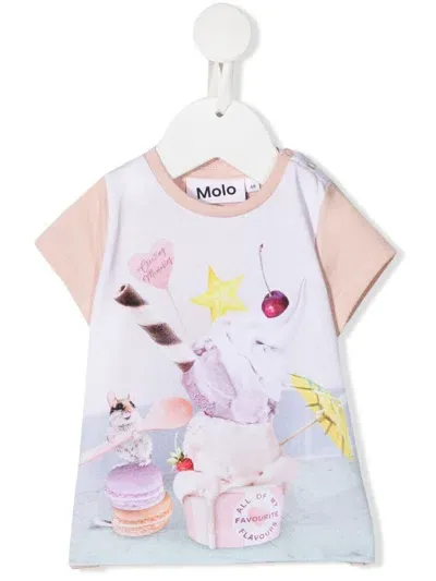 Molo Babies' Little Treat Print Organic Cotton T-shirt In Pink