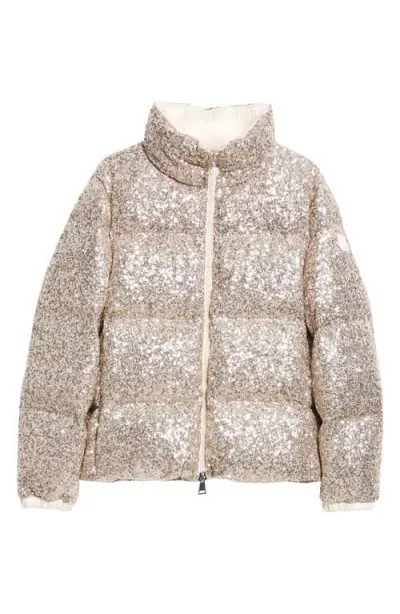 Moncler Anternes Sequin Down Puffer Jacket In Gold