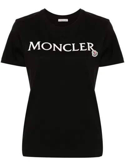 Moncler Embroidered Organic Cotton Logo T-shirt In Black