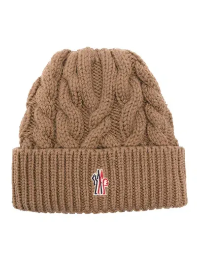 Moncler Wool Cable-knit Beanie In Brown