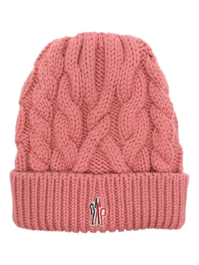 Moncler Cable-knit Beanie Hat In Pink