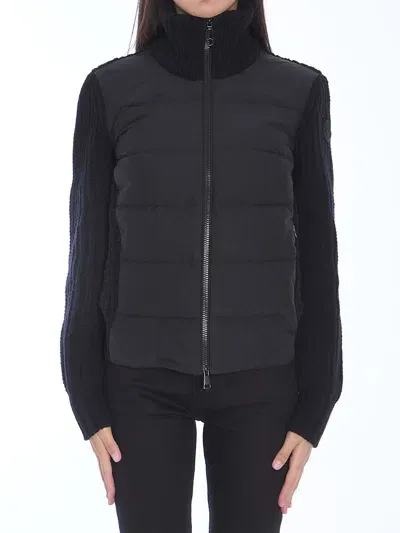 Moncler Wool And Cashmere Down-paneled Cardigan In Black