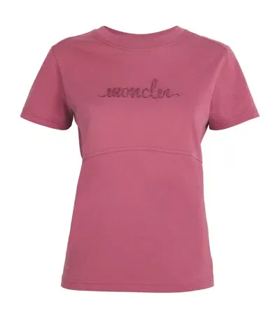 Moncler Cotton Beaded T-shirt In Pink