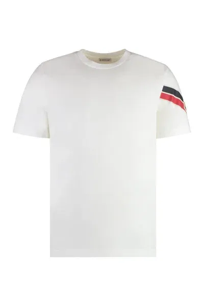 Moncler Stripe Logo Cotton T-shirt In White