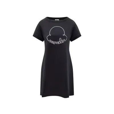 Moncler Cotton Logo Mini Dress In Blue