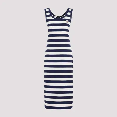 Moncler Striped Cotton Jersey Midi Dress In Blue