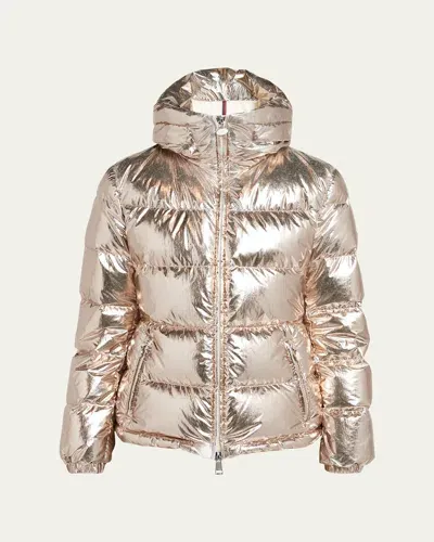 Moncler Douros Metallic Puffer Jacket In Gold