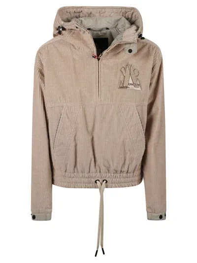 Moncler Drawstring Hem Chest Logo Hooded Jacket In Neutral