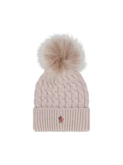 Moncler Grenoble Cable Knit Pom Pom Beanie Hat In Pink