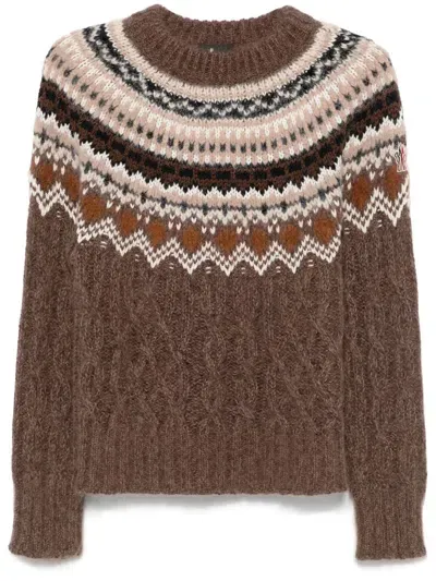 Moncler Grenoble Cable-knit Sweater In Brown