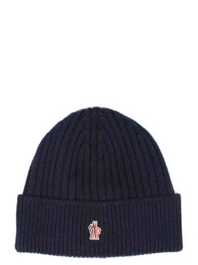 Moncler Grenoble Logo Patch Knit Beanie In Blue