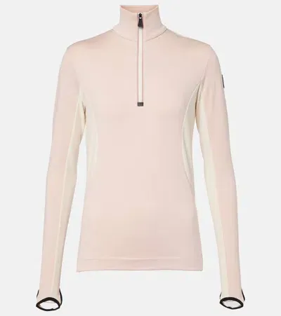 Moncler Half-zip Jersey Technical Top In Pink