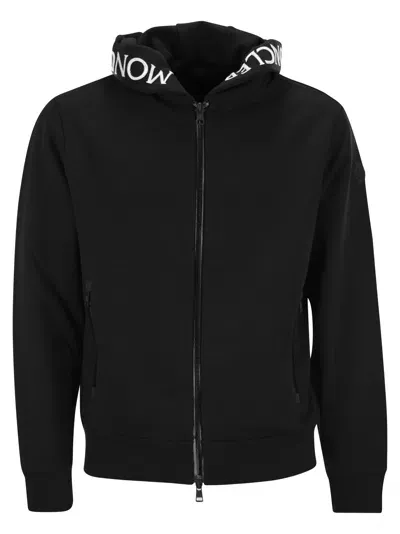 Moncler Hoodie With Zip And Logo In Black