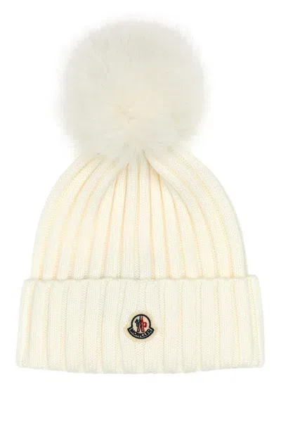 Moncler Ivory Wool Beanie Hat In Neutral