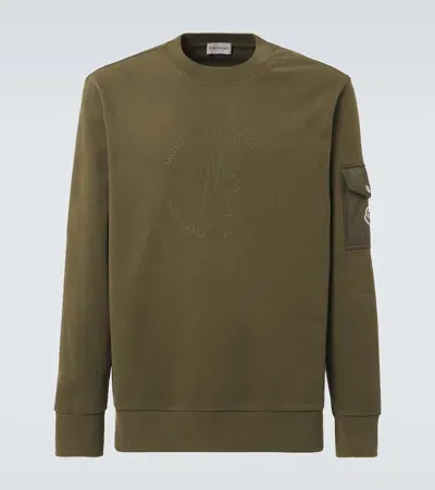 Moncler Logo Cotton Jersey Sweatshirt In Green