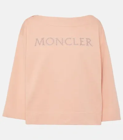 Moncler Logo Cotton Jersey Sweatshirt In Pink