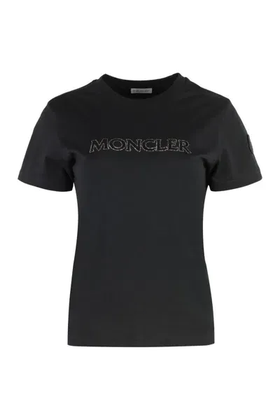 Moncler Logo Cotton T-shirt In Black