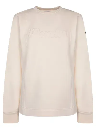 Moncler Logo Crewneck Ivory Sweatshirt In White