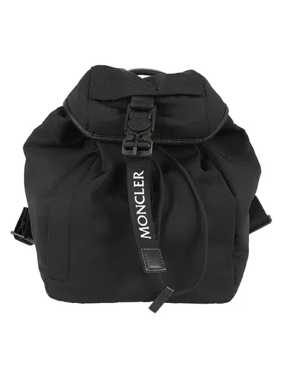 Moncler Logo Detailed Buckled Backpack In Black