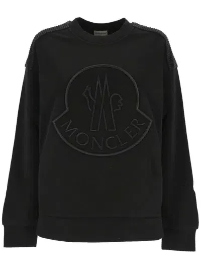 Moncler Logo Embroidered Crewneck Sweatshirt In Black