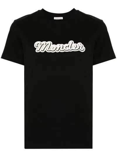 Moncler Logo-flocked T-shirt In Black