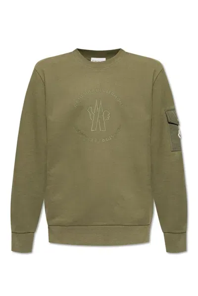 Moncler Logo Patch Crewneck Sweatshirt In Green