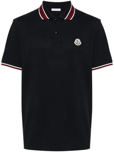 Moncler Logo Cotton Piquet Polo Shirt In Blue