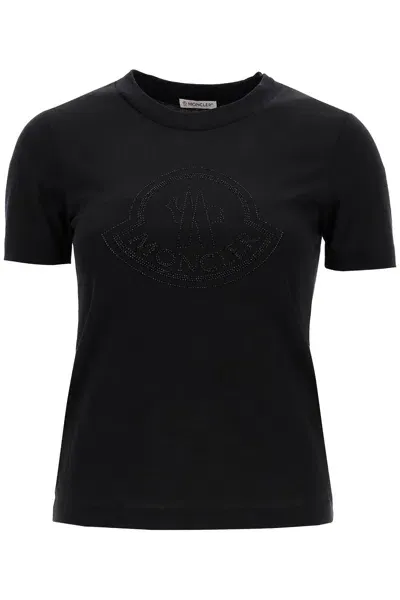 Moncler Women's Logo Rhinestone T-shirt In Black