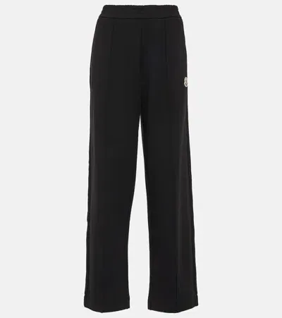 Moncler Mid-rise Striped Wide-leg Track Pants In Black