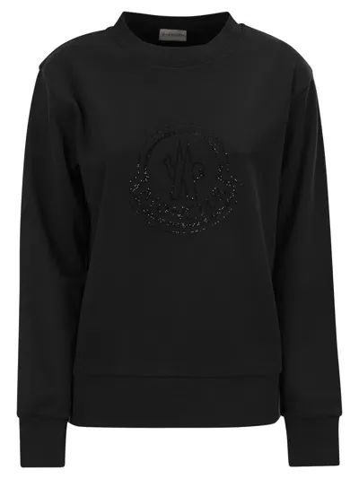 Moncler Logo Sweatshirt With Crystals In Black