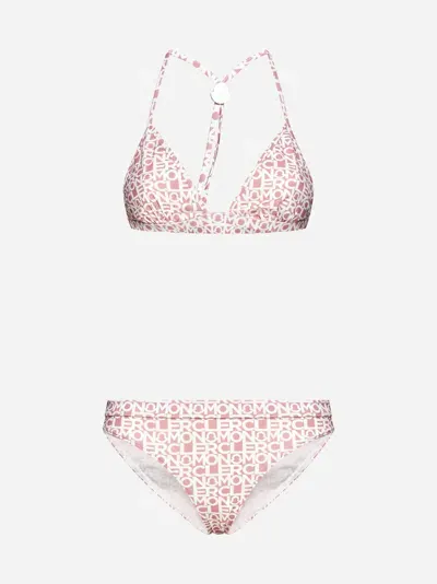 Moncler Logo-tape Print Bikini In Pink