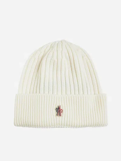 Moncler Logo Wool Beanie In White