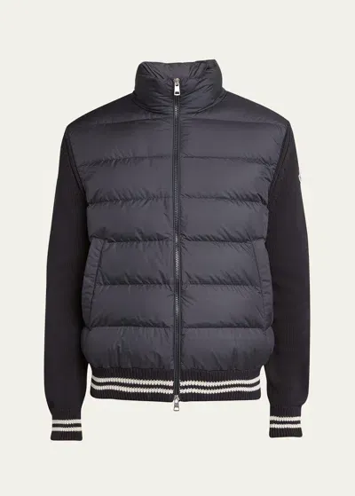 Moncler Men's Padded Zip-up Knit Cardigan In Blue