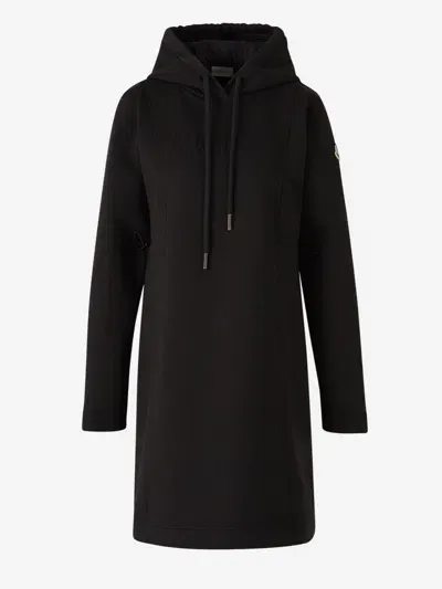 Moncler Hooded Cotton Blend Mini Dress In Black