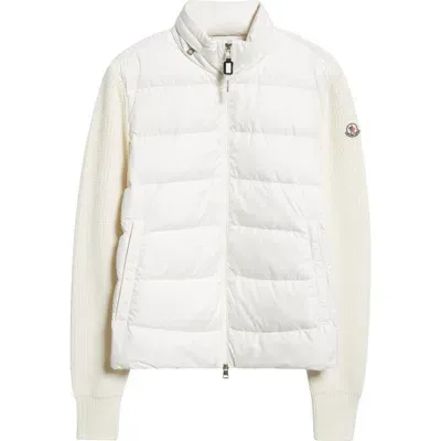 Moncler Mixed Media Hooded Puffer Cardigan In White