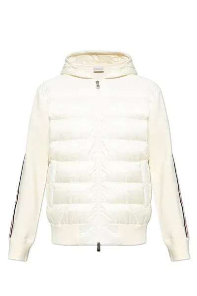 Moncler Striped Padded Hoodie In White