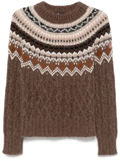 Moncler Patterned-jacquard Sweater In Brown