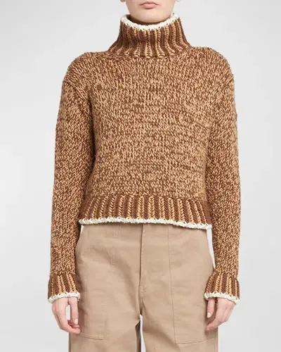 Moncler Virgin Wool Blend Turtleneck Sweater In Nude & Neutrals