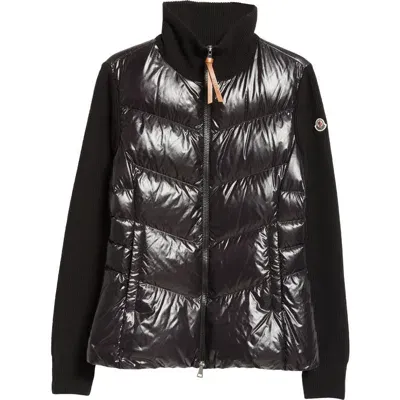 Moncler Appliquéd Wool And Quilted Shell Down Jacket In Black