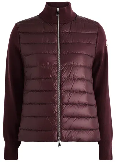 Moncler Quilted Shell And Wool Jacket In Red Dark