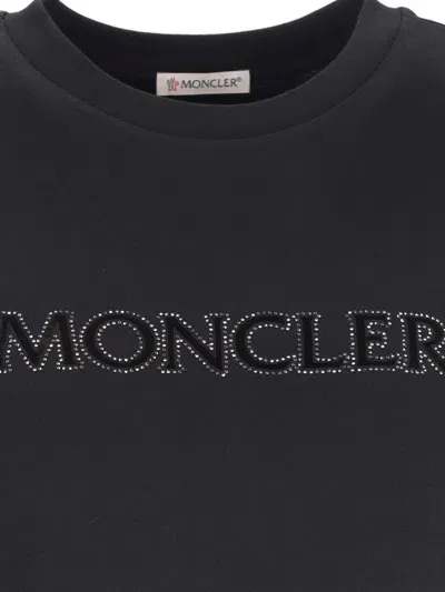 Moncler Rhinestone Logo T-shirt In Black