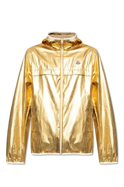 Moncler Roques Zip Up Hooded Jacket In Gold