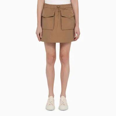 Moncler Sand Colored Cotton Blend Miniskirt In Cream