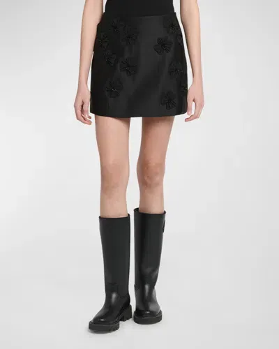 Moncler Satin Flower Embroidered Mini Skirt In Black