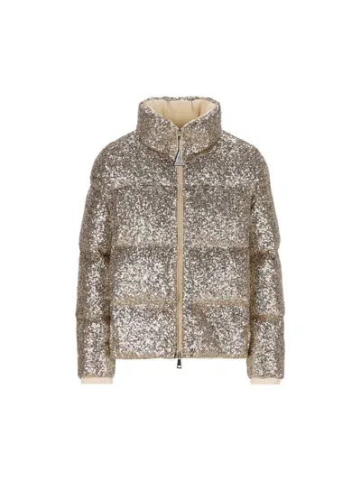 Moncler Anternes Sparkling Sequined Puffer Jacket In Gold