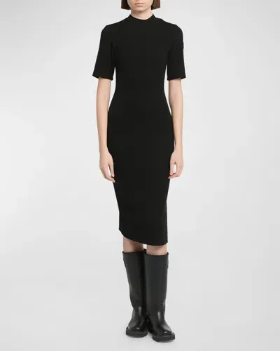 Moncler Stretch Knit Midi Dress In Black