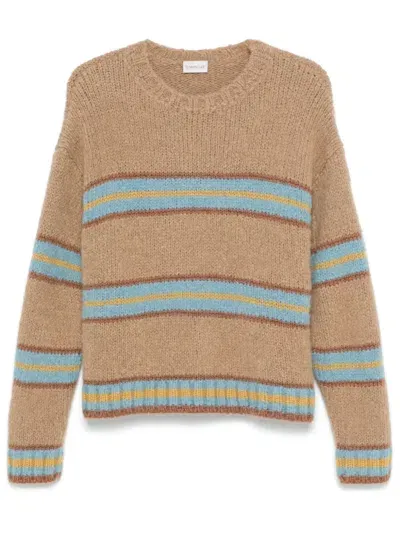 Moncler Striped Sweater In Brown