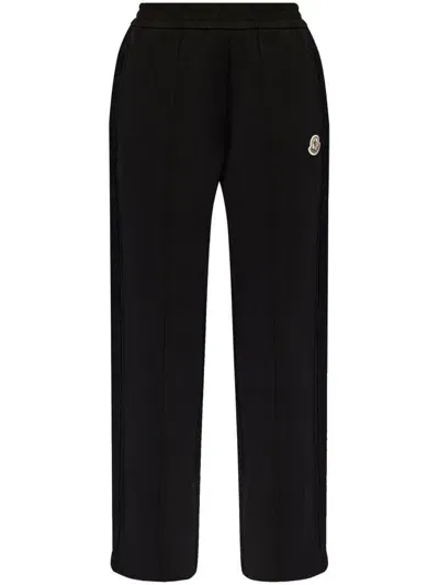 Moncler Logo-patch Virgin Wool Track Pants In Black