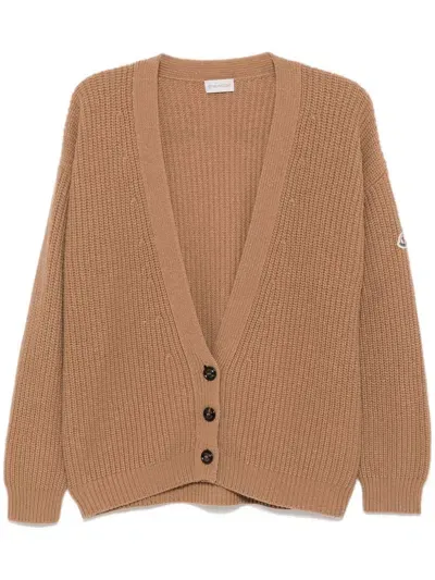 Moncler V-neck Cardigan In Brown